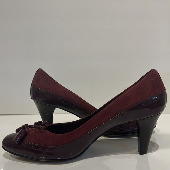 Cole Haan Burgundy Suede/Patent Leather Heeled Shoes Size 7 - Picture 5 of 14